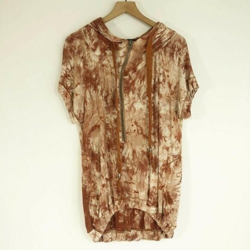 Mur Mur Womens‎ 1/2 Zip Tie Dye Pullover Hooded Sweatshirt S Multi Short Sleeve